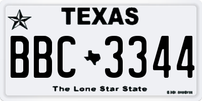 TX license plate BBC3344