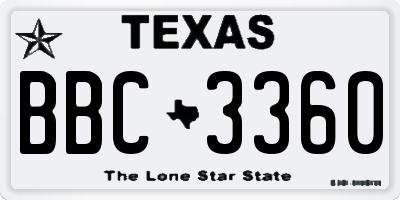 TX license plate BBC3360
