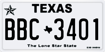 TX license plate BBC3401