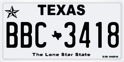 TX license plate BBC3418
