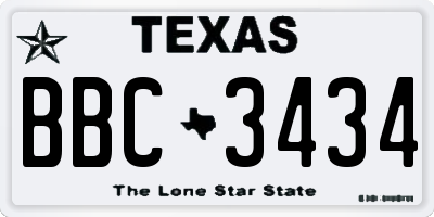 TX license plate BBC3434