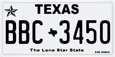 TX license plate BBC3450