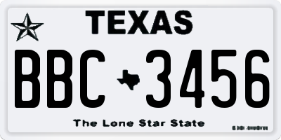 TX license plate BBC3456