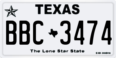 TX license plate BBC3474