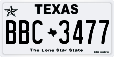 TX license plate BBC3477