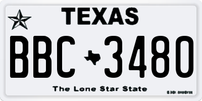 TX license plate BBC3480