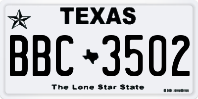 TX license plate BBC3502