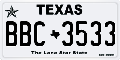 TX license plate BBC3533