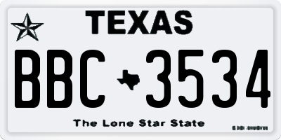 TX license plate BBC3534