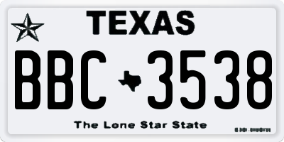 TX license plate BBC3538