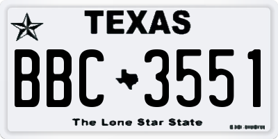 TX license plate BBC3551