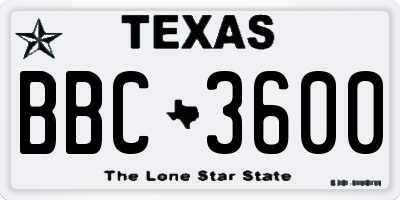 TX license plate BBC3600