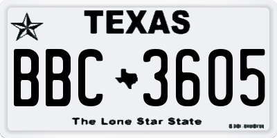 TX license plate BBC3605