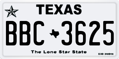 TX license plate BBC3625