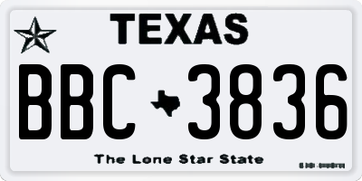 TX license plate BBC3836