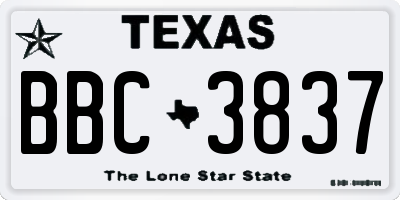 TX license plate BBC3837