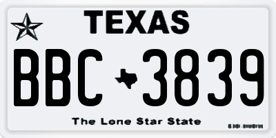 TX license plate BBC3839