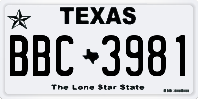 TX license plate BBC3981