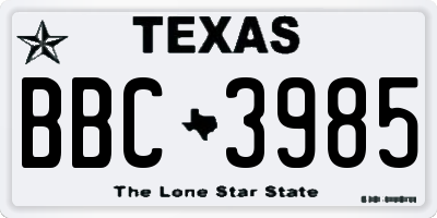 TX license plate BBC3985
