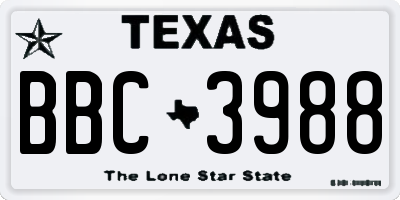 TX license plate BBC3988