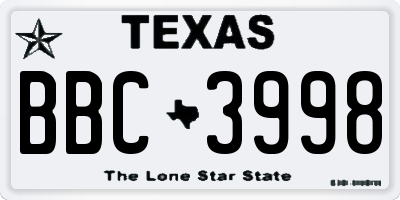 TX license plate BBC3998