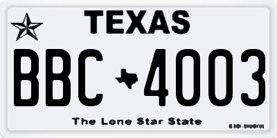 TX license plate BBC4003