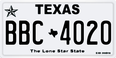 TX license plate BBC4020