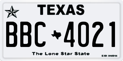 TX license plate BBC4021