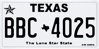 TX license plate BBC4025