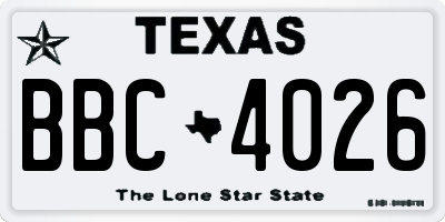 TX license plate BBC4026