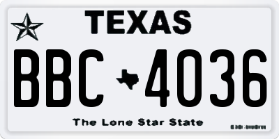 TX license plate BBC4036