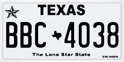 TX license plate BBC4038