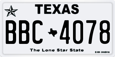 TX license plate BBC4078