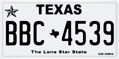 TX license plate BBC4539