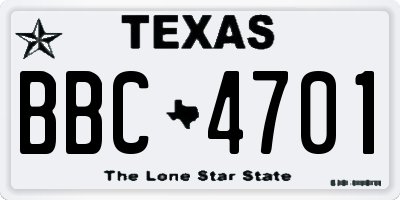 TX license plate BBC4701