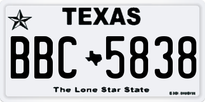 TX license plate BBC5838