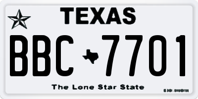 TX license plate BBC7701