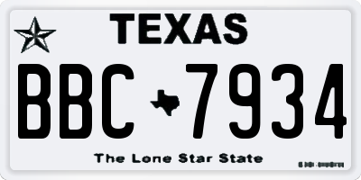 TX license plate BBC7934