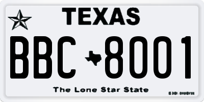 TX license plate BBC8001