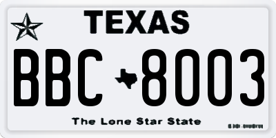 TX license plate BBC8003