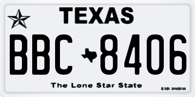 TX license plate BBC8406