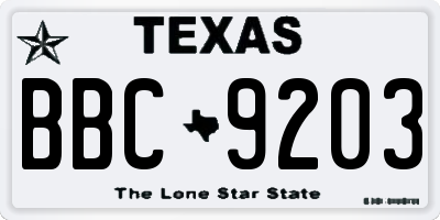 TX license plate BBC9203