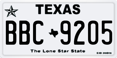 TX license plate BBC9205