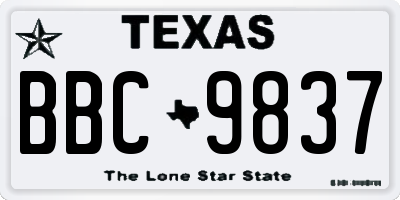 TX license plate BBC9837