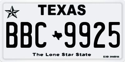 TX license plate BBC9925