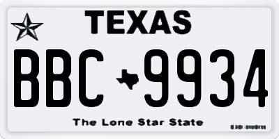 TX license plate BBC9934
