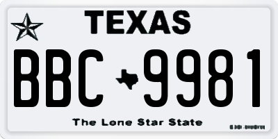 TX license plate BBC9981