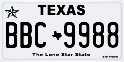 TX license plate BBC9988