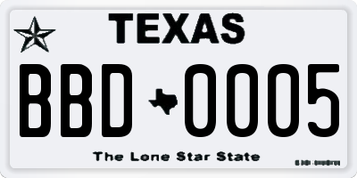 TX license plate BBD0005
