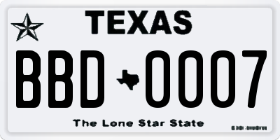 TX license plate BBD0007